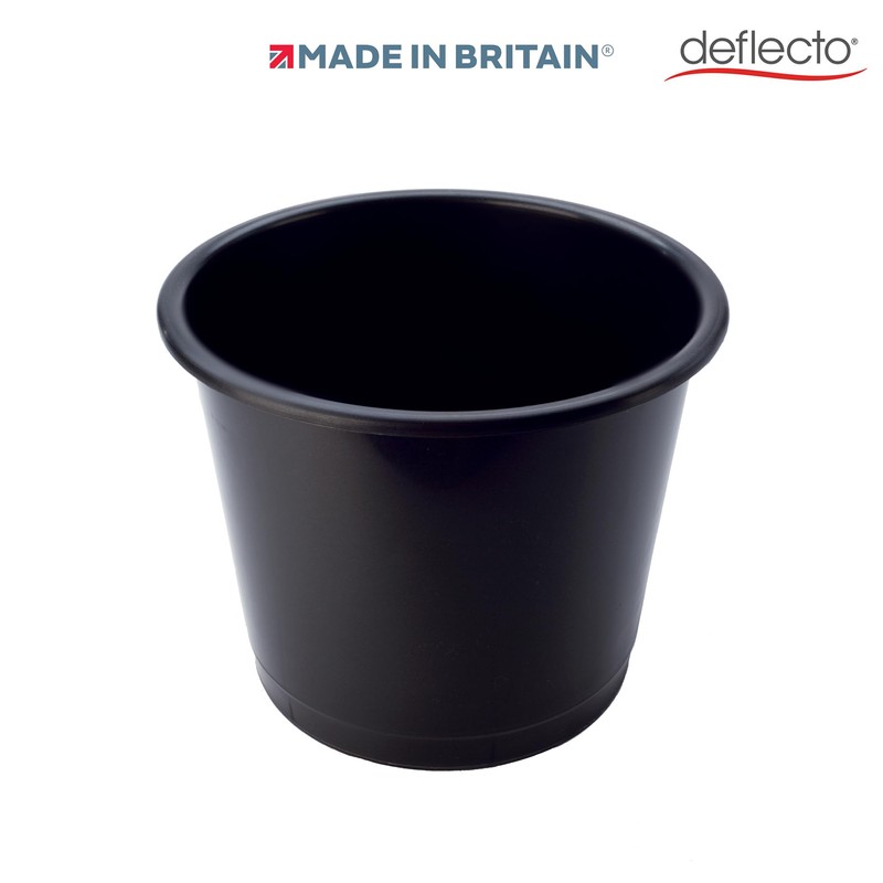 Deflecto CP025YTBLK 14 Litre Plastic Waste Bin - Black