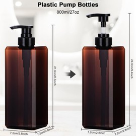 Yebeauty Pump Bottle Dispenser, 27oz 800ml Empty Plastic Shampoo Pump Dispenser Shower Soap Dispenser Refillable Liquid Containers for Conditioner Body Wash, Bathroom Kitchen, 2 Pack Brown