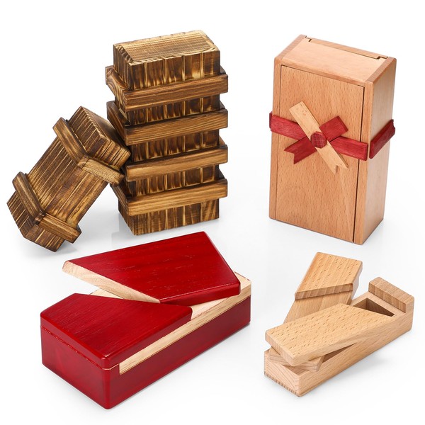 Hanaive 5 Pack Secret Puzzle Box Wooden Money Puzzle Boxes