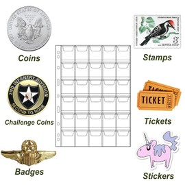 MUQING 600 Pockets Coin Sleeves, 20 Sheets Coin Pages, Coin Collecting Supplies with Standard 9 Holes, Coin Sheets Plastic for Binder(30 Pocket)