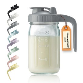 32oz Glass Pitcher with Lid & V-shaped Pour Spout - 1 Quart Breastmilk Pitcher Double Leak Proof, Creamer Container for Sun Tea, Juice, Cold Brew Coffee, Breastmilk Storage Container
