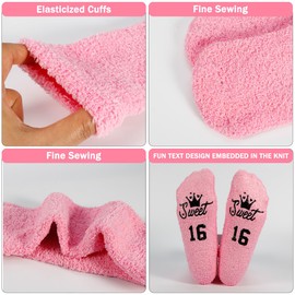 UV STYLISH 16th Birthday Gifts for Girls, Funny Socks, Bed Socks Birthday Gift for Girl, Fluffy Socks Sweet 16 Gift for Girls Kids Niece Granddaughter Best Cool Presents