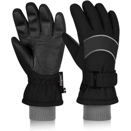 Unigear Children’s Ski Gloves, Warm Winter Gloves, Tear-Resistant, Windproof, With Extra Long Cuffs For Boys And Girls, black, 4