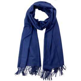 Plum Feathers Women's Cashmere Feel Pashmina Shawls Wraps Stole for Evening Dress Warm Blanket Scarf (Navy Blue)