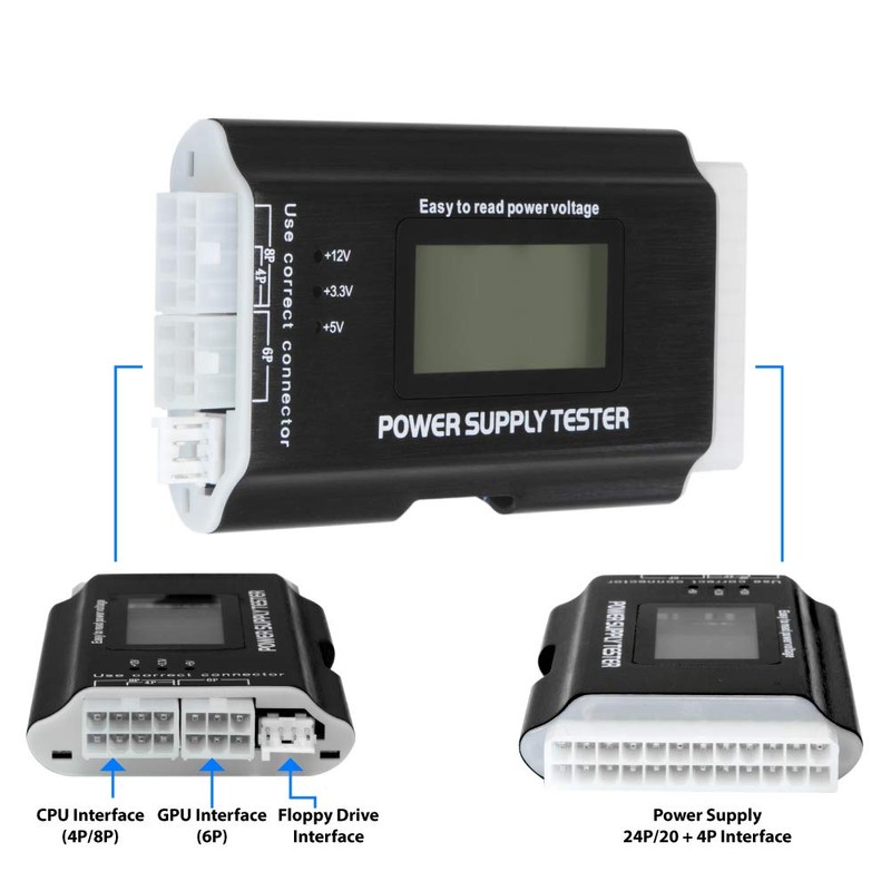 Kingwin PC Computer Power Supply Tester, Digital LCD Screen, ATX/ITX/IDE/HDD/SATA/BYI