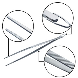 HINMAY Extra-Long Tweezer Tongs 12-Inch Stainless Steel Tweezers with Hook, Set of 2