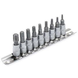 DAKCOS Torx Bit Socket Set, 1/4" Drive, 9 Pieces Star Bit Socket Set, T10 - T50, S2 Alloy Steel Bit and CR-V Drive Socket