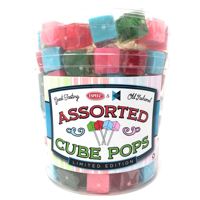 Hard Candy Cube Lollipop Suckers: Individually Wrapped Flavored Sucker Pack