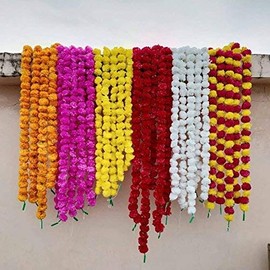 Estationeryhouse marigold garland 5 feet, mixed, pack of 5,wedding, mehndi,party