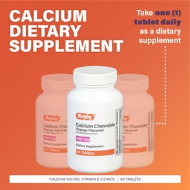 Rugby 500mg Calcium Chewable Tablets - Dietary Supplement - Orange Flavored - 60 Count (3 Pack)