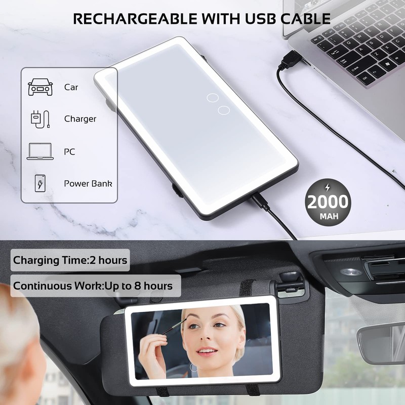 2PCS Car Sun Visor Vanity Mirror with 3 Light Modes
