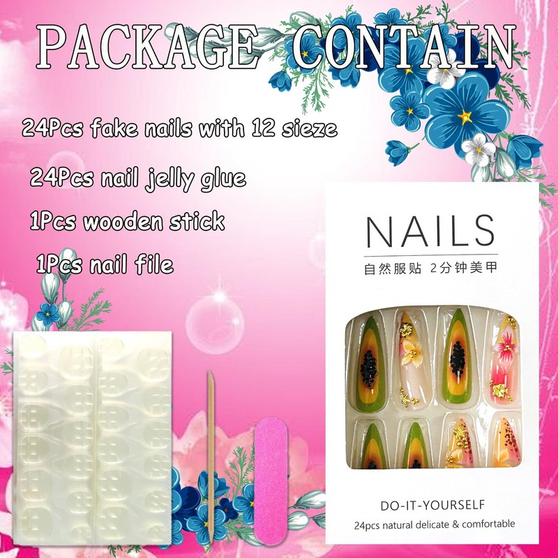 Press on Almond Nails Pointed Acrylic False Fake Nails(T1567)