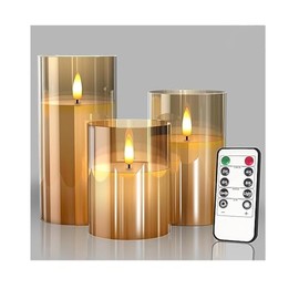 3PCS Velas LED Sin Llama, Velas Decorativas (Cabezal fijo dorado)