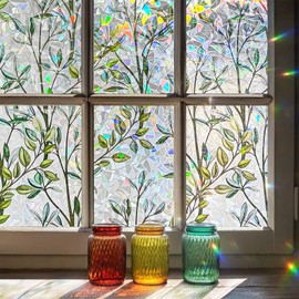 ADD.HERES Window Privacy Film Home Room Bathroom Spring Decor Car Decorations, Stained Glass Window Film, Static Cling Window Film, Window Tint，Rainbow Window Film (Green Vineman, 29.5" X 78.7")
