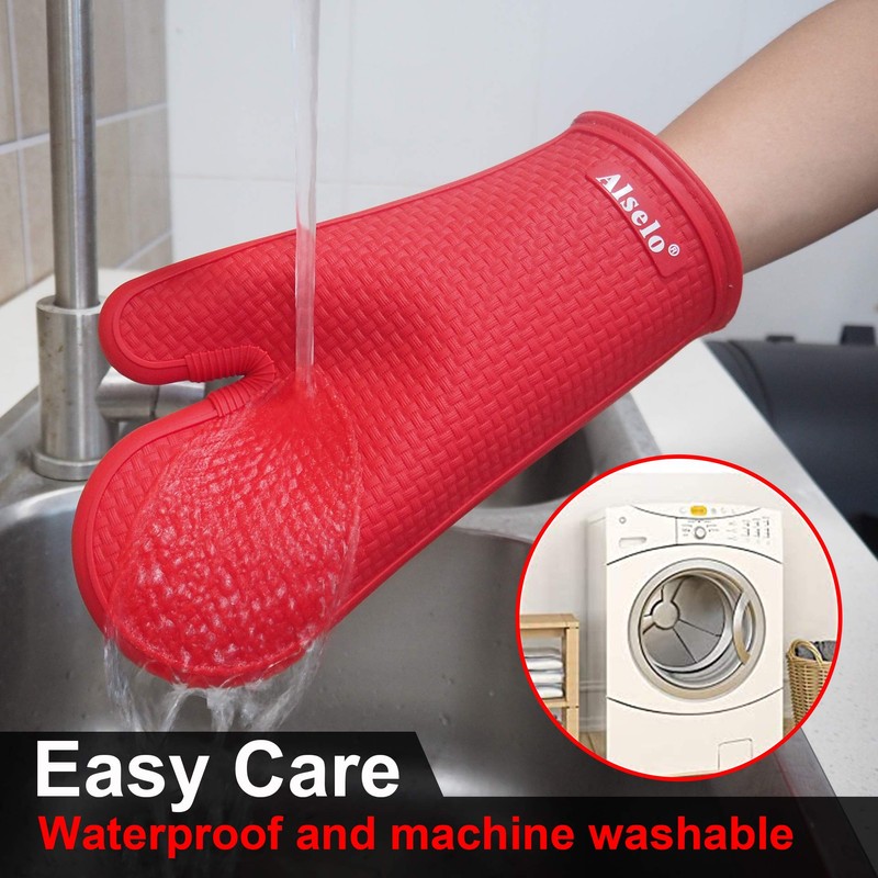Alselo Oven Mitts Heat Resistant Silicone Kitchen Gloves for 550