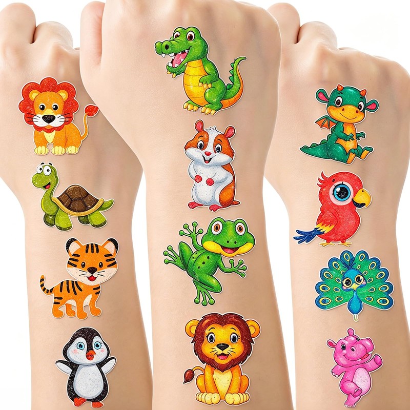 Habett Glitter Temporary Tattoos for Kids, 144PCS Mixed Styles Pre-Cut