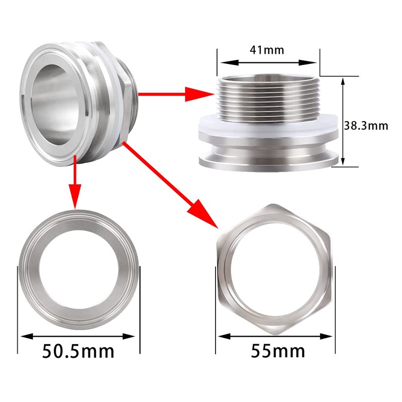 Enoch's Land 1.5" Tri Clamp Bulkhead Compression Fittings,Stainless Steel 304
