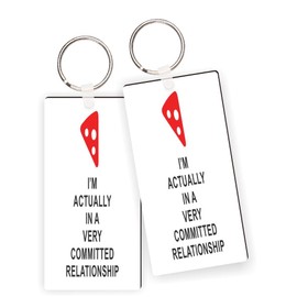 Island Gifting - Actually I'm in a Committed Relationship Keychains and Keyring, Quirky Love Gag Masonite Keychains with Durable Nickel Split Ring(x4)