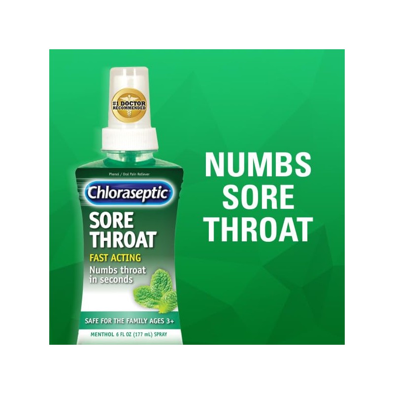 Chloraseptic Sore Throat Spray, Menthol, 6 fl oz (Pack of