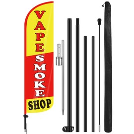 Hahafelt 15 Feet Smoke Shop Windless Feather Swooper Flag Pole Kit Smoke Shop Flag Sign Knitted Advertising Feather Banner Sign for Outdoor Business Advertising
