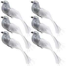6pcs Silver Glitter Birds Decorations Christmas Tree Clip on Bird Ornaments Sequin Feathered Bird for Wreath Garland Crafts Tree Decor