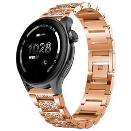 Compatible with Cubitt Viva Pro Smart Watch Band, Lamshaw Women Jewelry Bling Diamond Metal Dressy Strap Adjustable Replacement Strap Accessories Sports Band Compatible with Cubitt Viva Pro, Viva, Aura Pro, Aura Smart Watch (Rose Gold, 22mm size band)