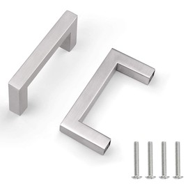 Drenky Cabinet Handles 64 mm Hole Spacing, Kitchen Handles, Brushed Stainless Steel Silver Furniture Handles with Screw for Kitchen Cabinets, Vintage, Pack of 2