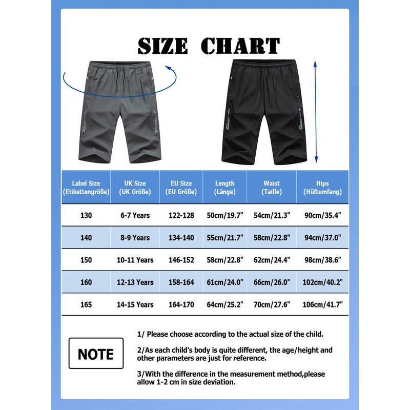 NATUST Boys' Summer Shorts Kids Quick-Drying Thin Lightweight Shorts, gray