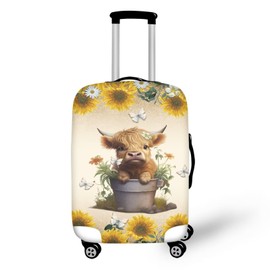Dremagia Highland Cow Suitcase Cover for Luggage Zipper Closure Luggage Covers Anti-Scratch Dust-Proof Luggage Cover Protector Travel Essential Protector Cute Elastic Baggage Case(Sunflower), 18-21
