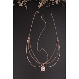 Jumwrit Layered Rhinestone Head Chain Bohemian Teardrop Headpiece Dainty Forehead Bridal Head Chain Wedding Hair Accessories for Women and Girls（Rose Gold）