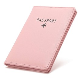 Veyarien Passport Holder Travel Wallet, RFID Blocking Leather Passport Cover Case with Wallet for Credit Card, Money, Boarding, Passport Holder Protector for Men Women (Pink)