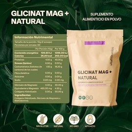 Glicinato de Magnesio en Polvo 600 gramos | Glicinato de Magnesio con Colágeno Hidrolizado puro | Suplemento Alimenticio | VITALBOTANICS (600 gramos, Sabor Natural)