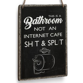 Funny Sarcastic Bathroom Toilet Décor Sign, This Is A Bathroom Not an Internet Cafe Wood Plaque, Art Vintage Hanging Sign Décoration for Home Toilet Door 9.8"x5.9" Plaques