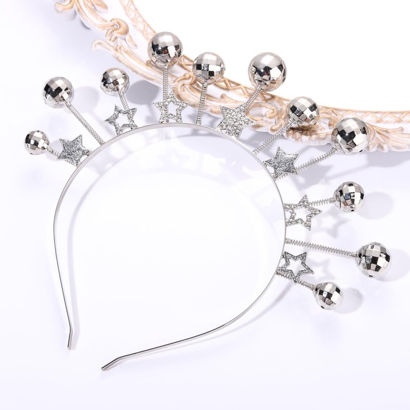 HEIDKRUEGER Disco Ball Headband Rhinestone Star Mirrorball Hairbands for Women