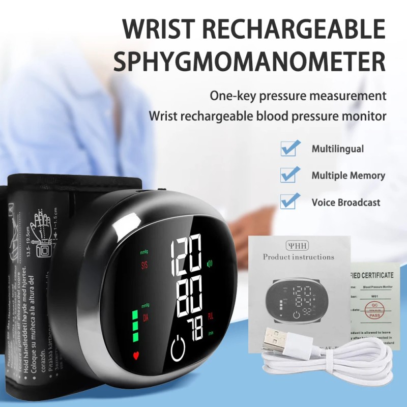 Digital Wrist Blood Pressure Monitor, Automatic BP Machine with Voice,