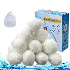 Hewlaud 3.1lbs Pool Filter Balls for Sand Filter, Reusable Pool Filter Balls, Eco-Friendly Fibre Media Balls for Above Ground Sand Pool Pump, with Wash Bag (White)