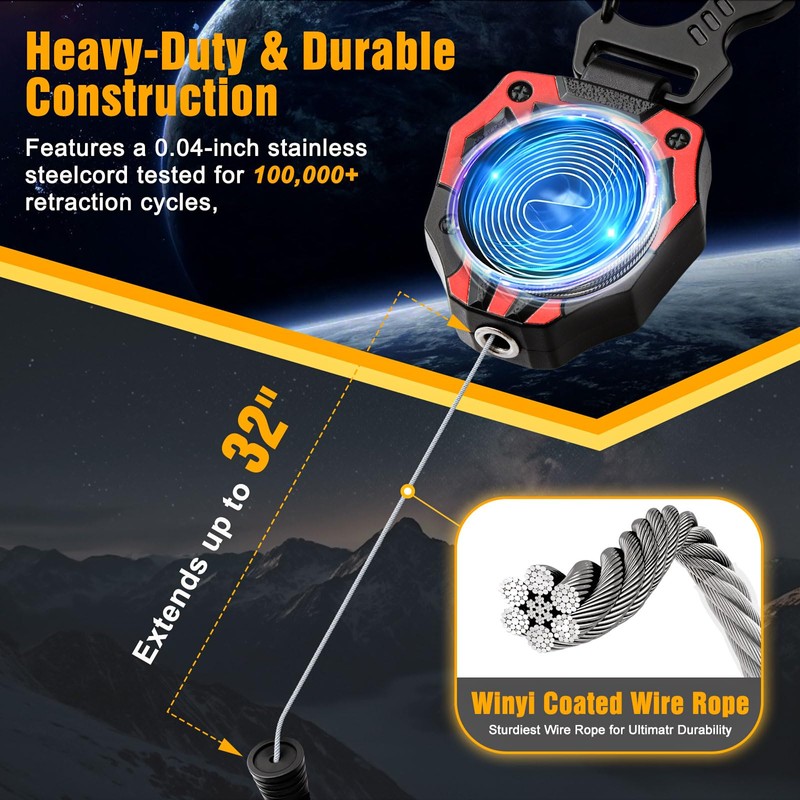 Ciwuzxs Retractable Keychain, Heavy Duty Carabiner Badge Holder, Tactical ID