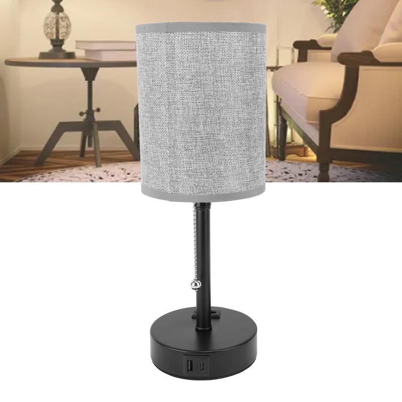 LED Table Lamp Fabric Lampshade USB A and USB C