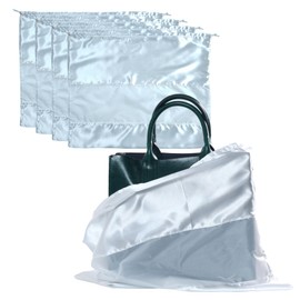 4 Pack Satin Dust Bags for Handbags with Clear Window. Silky Dust Cover for Handbag. Purse Storage Bags. Dustproof Drawstring Bag for Shoes and Boots. (White, W19.65"xH15.7")
