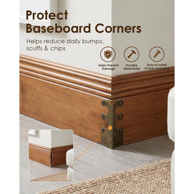 Baemin 16 Pcs Solid Brass Corner Protectors, Baseboard & Furniture,