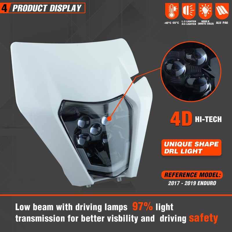 fewfuss Dirt Bike Led Headlight Motorcycle 2017-2019 Enduro Headlight Kit