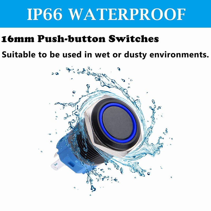 JIQI 16mm Momentary Push Button Switch Waterproof 12V-24V 1NO 1NC