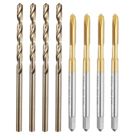 sourcing map Tap and Drill Bit Set, 4pcs M3 x 0.5 Metric Spiral Point Thread Screw Taps & 4pcs 2.5mm Twist Drill Bits, Titanium Coated/Roasted Yellow HSS-6542/M35 HSS-CO Tapping Threading Tool