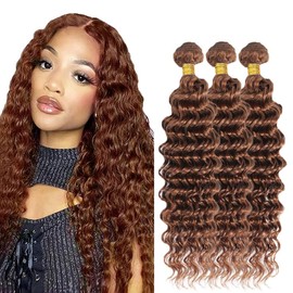 Brown Human Hair Bundles #30 Deep Wave Brazilian Remy Human Hair Weave Double Weft Hair Extensions For Women Grade 8A Weaves Hair Bundles 8 10 12 inch