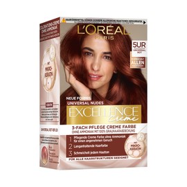 L'Oréal Paris Permanent Hair Colour for All Skin Tone, Colouration without Ammonia, Universal Nude Tones with Full Grey Hair Coverage, Excellence Cream, No. 5UR Universal Red, Pack of 1