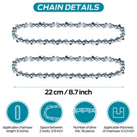 6 Inch Chainsaw Chain, RLSOO Replacement Chains for Almost 6-inch Cordless Electric Portable Mini Chainsaws, Durable Carbon 6Inch Chainsaw Chains for Pruning Shears and Wood Cutting (Only 2*Chains)
