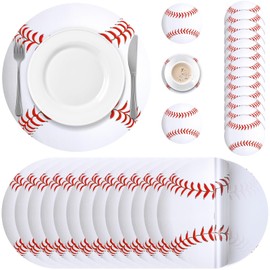 Mumufy 200 Pcs Disposable Baseball Paper Place Mat Coaster Set Include Baseball Paper Place Mats and Coasters Bulk Table Mats Party Decorative Paper for Birthday Dining Kitchen Baby Shower Party Decor