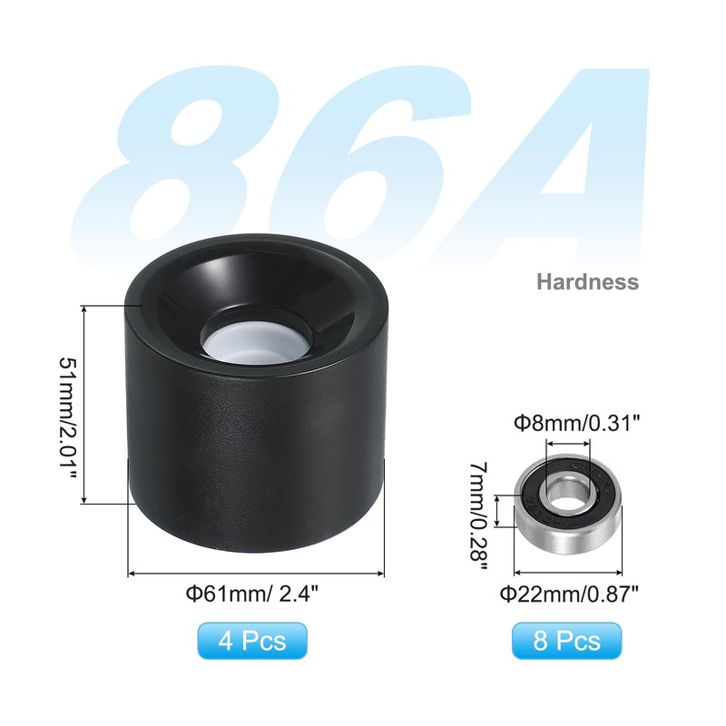 PATIKIL 61mm Skateboard Wheels 1 Set 86A Hardness Street Wheels