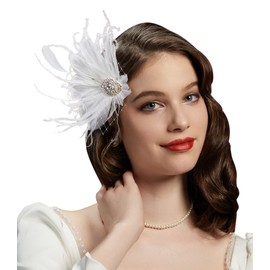 Cizoe Fascinators 20s Gatsby Flapper Acessories Art Deco Party Accessory Peacock Feather Headpiece(L-White)