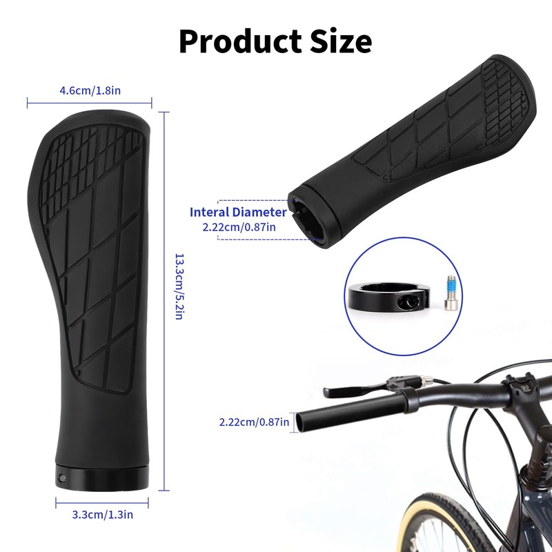 1 Pair Bicycle Handlebar Grips, Non-Slip Durable Soft Rubber for